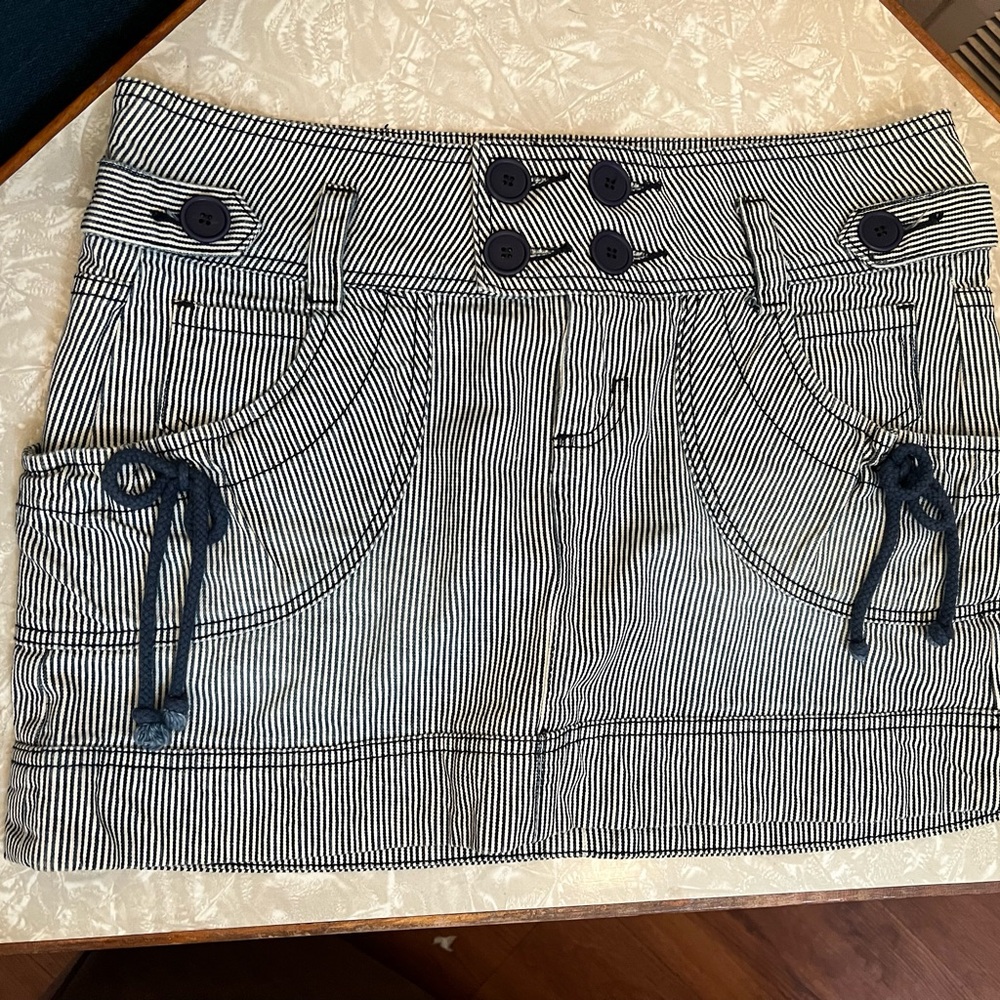 Y2K Striped Mini Skirt with Button Details